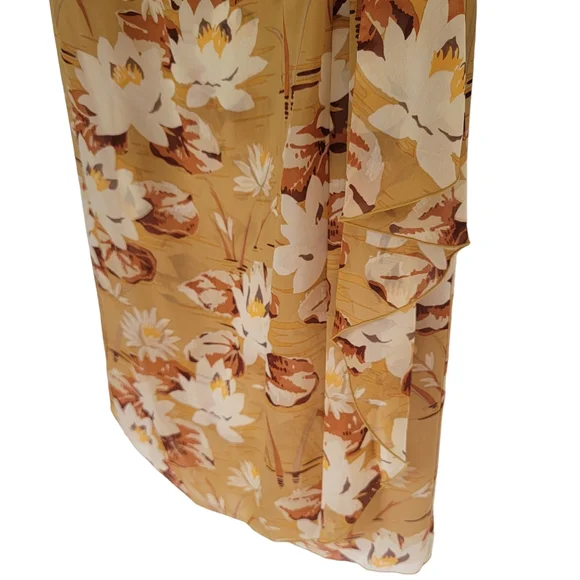 Anna Sui Strapless Silk Georgette Dress Brown Floral Ruched Wrap-Effect … - Picture 8 of 17